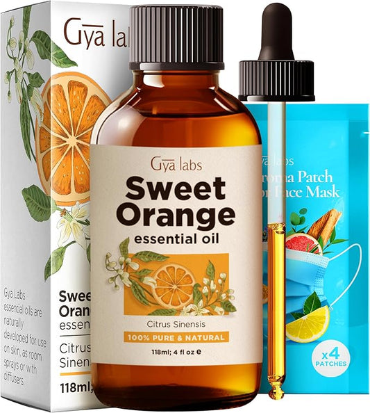 Gya Labs Orange Essential Oil for Diffuser & Skin - Huge 4 Fl Oz - 100% Pure Natural Sweet Orange Oil for Massage, Face, Cleaning & Candle Making Scent