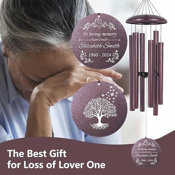ASTARIN Memorial Wind Chimes Personalized, Bereavement Condolence Gifts for Loss of Mother Husband Wife, Customized Wind Chimes for Outside Deep Tone(Produced in USA)