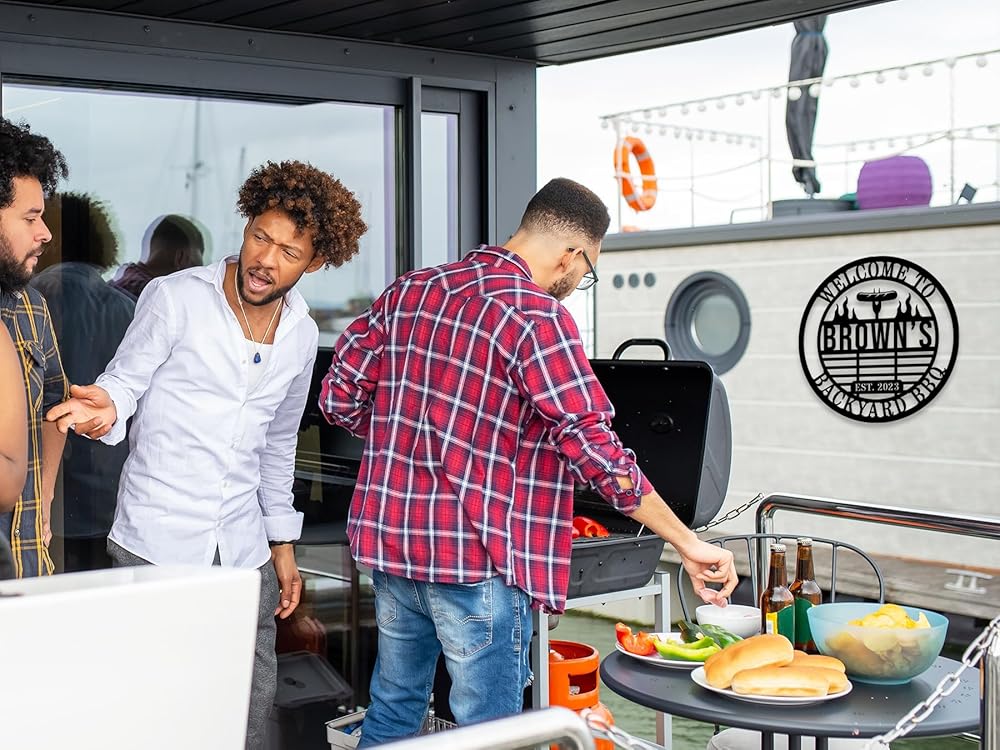 Personalized BBQ Grill Name Sign Custom Grill Sign Outdoor Kitchen Decor Grill Gifts for Dad Backyard BBQ Metal Sign BBQ Grill Sign Barbecue Outdoor Man Cave Decor