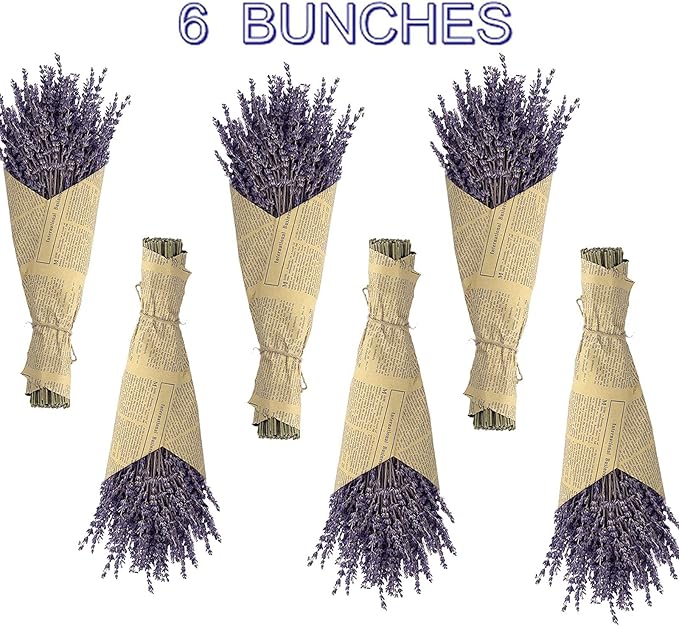 6 Packs Natural Dried Lavender Flowers Bouquet with Stems (14-17 Inches, 540-600 Stems Total) - Home Fragrance for Drawers, Wedding Decor & Photography Props, DIY Crafts Supplies & ,Gifts for Her