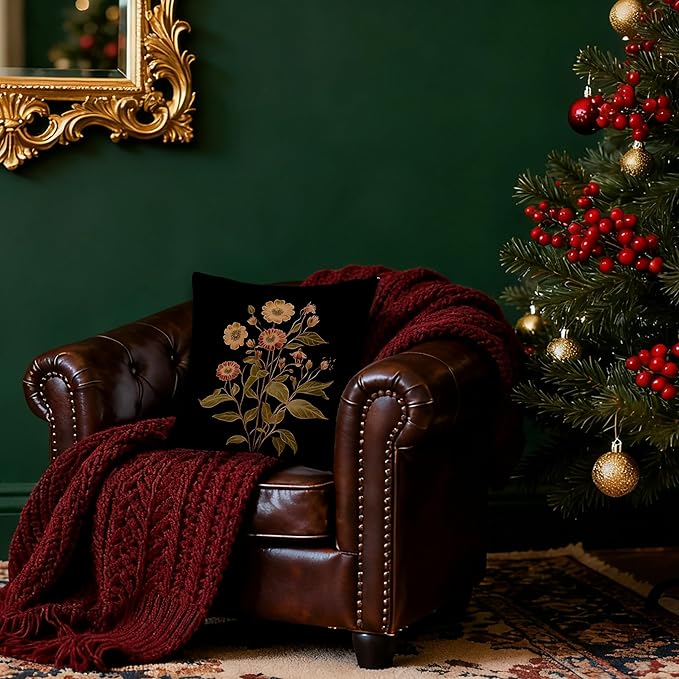 Vintage Botanical Floral Pillow Covers 18x18, Retro Dark Cottagecore Rustic Wildflower Decorative Throw Pillow Covers for Bedroom Living Room Home, Floral Room Decor