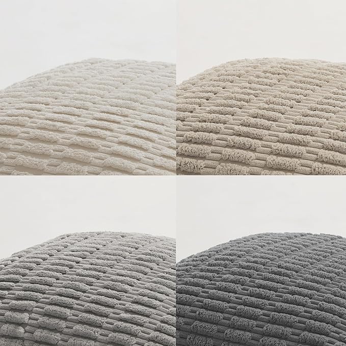 Fancy Homi Set of 4 Grey and White Boho Decorative Throw Pillow Covers 28x28 Inch for Couch Bed Sofa, Aesthetic Modern Bohemian Room Decor, Fuzzy Fluffy Cozy Corduroy Textured Cushion Case 71x71cm