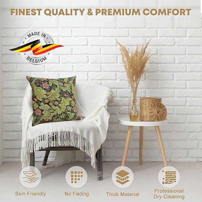 Charlotte Home Furnishings Throw Pillow Covers 16x16 in, Green Leicester Decorative Couch Pillow Covers, Boho European Tapestry Cushion Cases, Living Room Cozy Home Decor, Jacquard Woven Soft Cotton