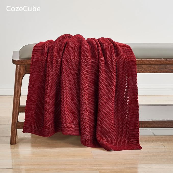 CozeCube Christmas Red Throw Blanket for Couch, Soft Cozy Cable Knit Throw for Bed Sofa Living Room, Lightweight Warm Decorative Farmhouse Christmas Blanket, 50"x60", Red