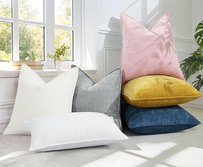 decorUhome Couch Throw Pillow Covers 26x26 Set of 2, Decorative Soft Euro Neutral Chenille Pillow Covers with Elegant Design for Sofa Bed Living Room Home Decor, Blush Pink