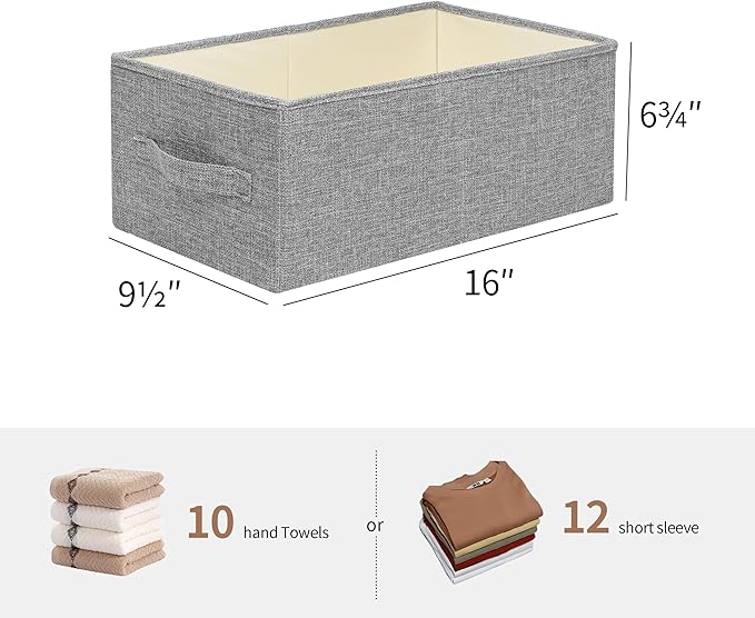 Linen Folding Storage Bins, 3 Pack Large Storage Baskets, Washable, Clothing Storage Bins with Handle, Closet Organizer for Storage Sweater,Sheets(dark grey, 16"x9½"x6¾")