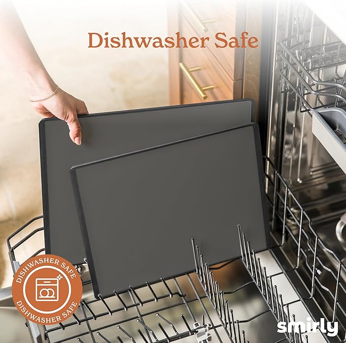 SMIRLY Plastic Cutting Board Set 3 Pieces, Non-Slip Dishwasher Safe Chopping Boards for Kitchen, Dark Grey