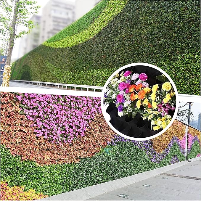 90 Pockets Hanging Planter Bags, Hanging Vertical Wall Mounted Plant Planting Grow Bags, Herb Garden Planter Outdoor Indoor Growing Bag, Gardening Vertical Greening Flower Container(1.1m×1.1m, Black)