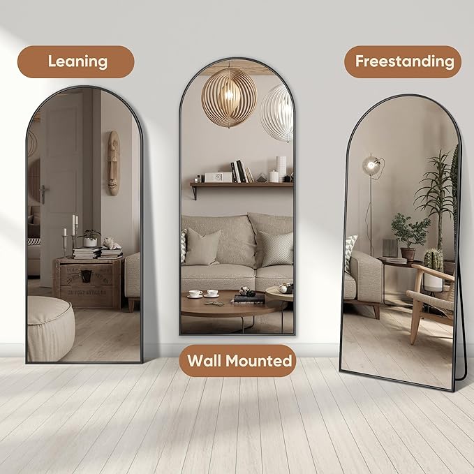 68"x26" Full Length Mirror, Arched Full Body Mirror, Standing Hanging or Leaning Floor Mirror for Bedroom and Living Room, Black