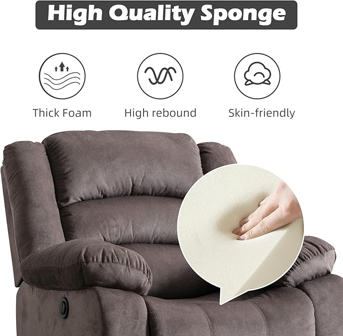 EBELLO Classic Power Recliner Chair, Oversized Electric Reclining Chair with Overstuffed Cushion and Back, Soft Fabric Adults Single Recliner Sofa for Living Room, Brown