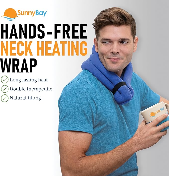 SunnyBay Microwave Heating Pad, Microwavable Heated Neck and Shoulder Wrap, Hands-Free Weighted Moist Hot or Cool Pack, Soft Fleece Cover and Flaxseed Filling, 26 Inch Length, SkyBlue