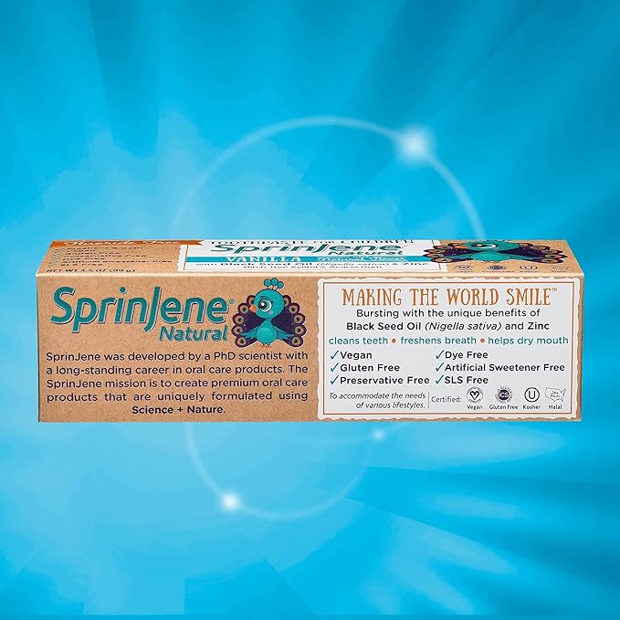 SprinJene Natural Kids Toothpaste, Vanilla | Natural Children’s Toothpaste | Fluoride Free Toothpaste for Toddlers | 4 Pack