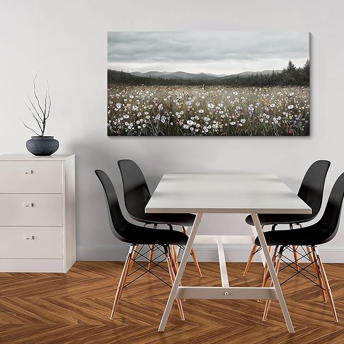 HGUAOA Vintage Framed Floral Landscape Wall Art for Living Room - Large Nature Artwork Above Bed Wall Decor - Farmhouse Mountain Pictures for Bedroom Wall Decor 20×40IN