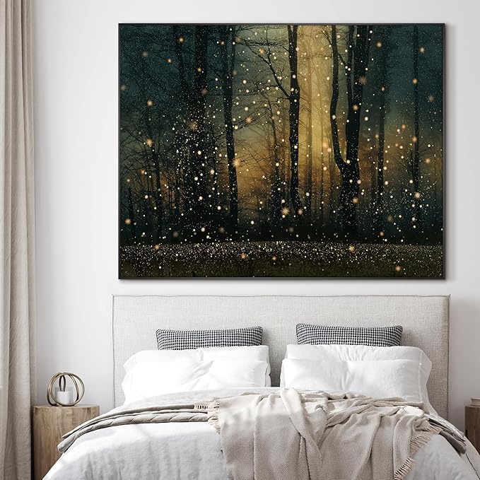 SIGNWIN 46"x60" Extra Large Framed Wall Art Magical Firefly Forest at Twilight, Enchanted Nature Scene for Home Living Room Bedroom Decor (Frame Assembly Required)