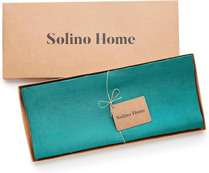 Solino Home Linen Teal Table Runner 108 Inches Long - 100% Pure Linen 14 x 108 Inch Table Runner for Dining, Fall, Autumn - Fete, Handcrafted and Machine Washable
