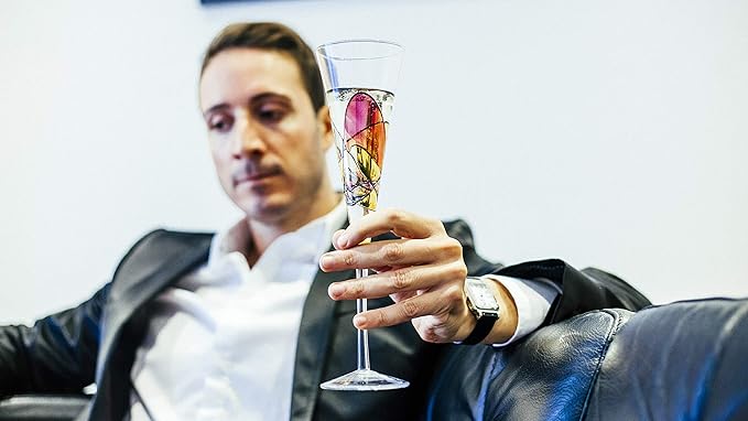 Victoria Barcelona Champagne Flute - 7.5 Oz Mouth-Blown Hand Painted, Antoni Gaudi & Murano Inspired Artistic Unique Gift Ideas Anniversary, Birthday, Weddings, Women & Men (2, Sagrada Red)