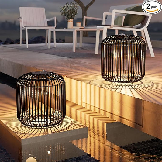 Solar Yard 2-Pack Outdoor Solar Lamp, Water-Resistant Lights for Outside Hanging Lantern Table Lamp Lights Decoration for Garden, Yard, Patio, Porch, Trees, Pathway, Black