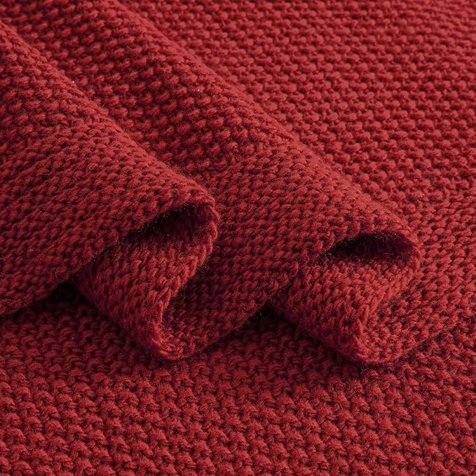 CozeCube Christmas Red Throw Blanket for Couch, Soft Cozy Cable Knit Throw for Bed Sofa Living Room, Lightweight Warm Decorative Farmhouse Christmas Blanket, 50"x60", Red
