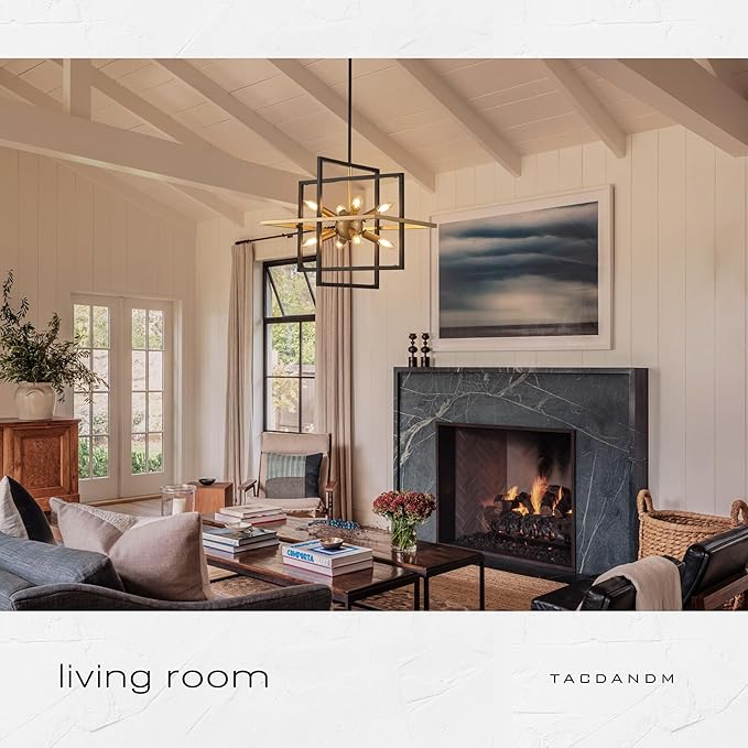 18.9'' Black Gold 8-Light Sputnik Chandelier Modern Industrial Adjustable Hanging Geometric Pendant Light Fixture for Entryway Foyer Stairway Hallway Bedroom Living Room Kitchen Island