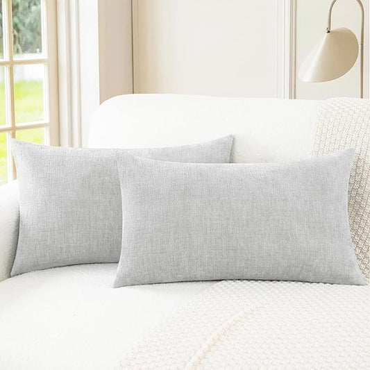 CaliTime Throw Pillow Covers Decorative 16 X 26 Inches Pack of 2 Cozy Chenille Cushion Cases for Couch Sofa Bed Living Room Home Moonbeam Gray