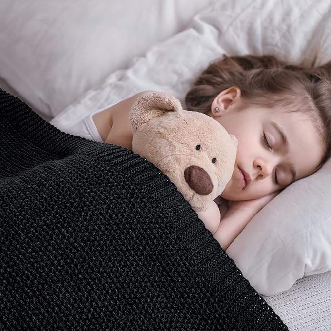 CozeCube Black Throw Blanket for Couch, Soft Cozy Cable Knit Throw for Bed Sofa Living Room, Lightweight Warm Decorative Farmhouse Christmas Blanket, 50"x60", Jet Black