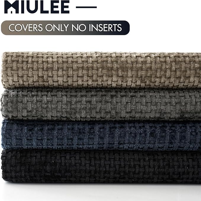 MIULEE Pack of 4 Couch Throw Pillow Covers 20x20 Inch Neutral Navy/Grey Soft Decorative Chenille Pillow Covers Farmhouse Accent Cushion Covers for Boho Home Decor Sofa Bedroom Living Room