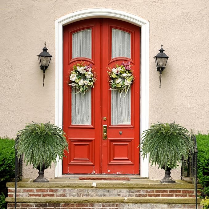 Single Silky 50" Artificial Fern Plant, Large Fake Fern with 128Fronds, Realistic Faux Boston Fern Bush for Outdoors & Indoor, Silk Greenery for Planter, Garden, Office, Home Décor