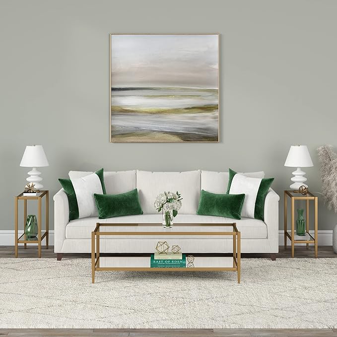 Henn&Hart 24" Wide Rectangular Side Table with Glass Shelf in Antique Brass, Table for Living Room, Bedroom