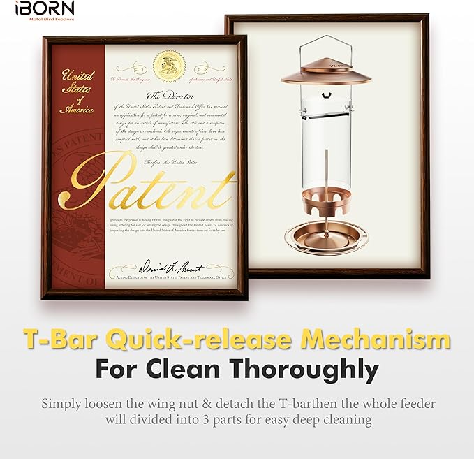 iBorn Metal Bird Feeders for Outdoors,Easy Clean Bird Seed Feeder,Hanging Bird Feeder for Seeds with Gift Box,3-Second Refill Bird Feeder,Nickle 6 Port (Seed is not Included)