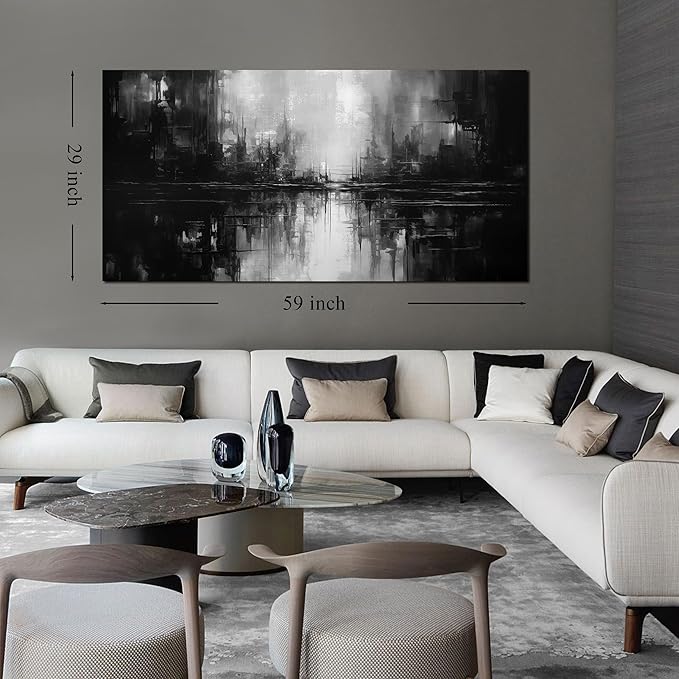 Large Abstract Canvas Wall Art for Living Room Large Size,Black and White Pictures Wall Art for Office 29 x 59 Inch
