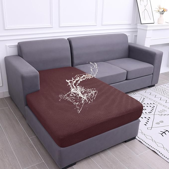 hyha Waterproof Sectional Couch Covers, Non Slip Sofa Couch Cushion Covers L Shape, Thick Stretch Jacquard Fabric, Washable Sofa Slipcovers with Elastic Bottom (1 Piece for Chaise XL, Chocolate)