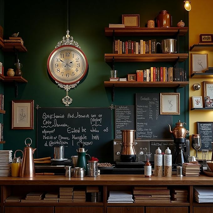 Vintage Wall Clock with Pendulum, 16 Inch Large Retro Metal and Glass Silent Clock for Living Room, Antique Wood Pendulum for Dining Room Office Home Decor