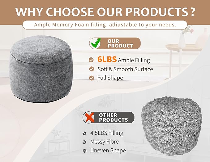 Round Storage Ottoman Bench 20"x15" Round Ottoman Cover with Foam Floor Chair Farmhouse Puff Ottom Pouf Stool for Bedroom Soft Large Pouf Ottom Purple Foot Stool Ottom for Accent Chair