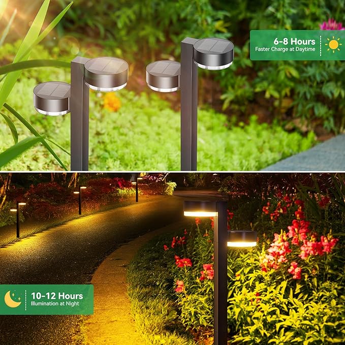 Solar Pathway Lights Outdoor Waterproof, 2 Pack with 4 Head Solar Lights Outdoor Super Bright Up to 12Hrs, Auto On/Off Garden Light for Yard Patio Path Walkway Driveway Outside Decor
