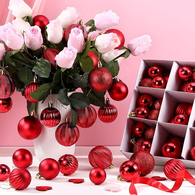 64 Pcs Red Christmas Ball Ornaments Matt Glitter Red Ornament for Christmas Tree 1.6/1.97/2.4 Inch Shatterproof Hanging Xmas Decoration for Tree Holiday Indoor