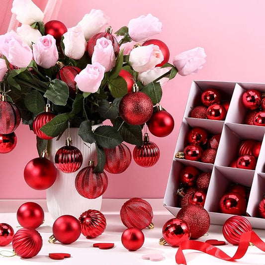 64 Pcs Red Christmas Ball Ornaments Matt Glitter Red Ornament for Christmas Tree 1.6/1.97/2.4 Inch Shatterproof Hanging Xmas Decoration for Tree Holiday Indoor