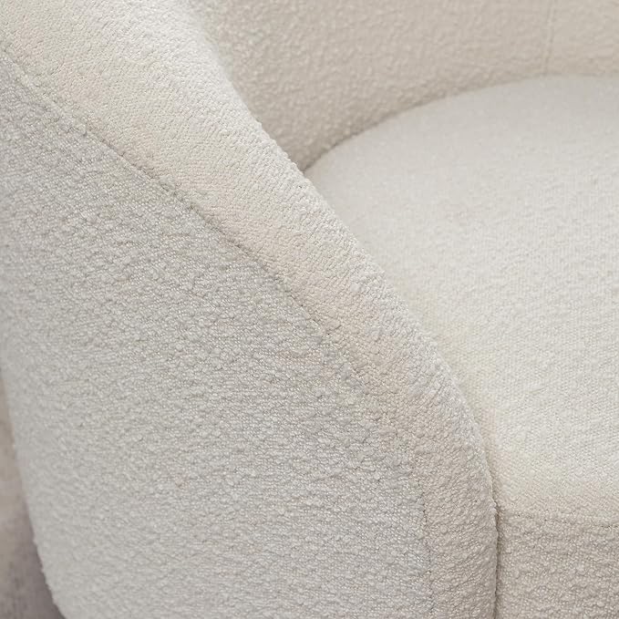 KINWELL 34" W Mid Century Modern Swivel Barrel Chair, Round Upholstered Boucle Swivel Accent Chairs, No Assembly Sofa Chair for Living Room Bedroom Reading Apartment Lounge Nursery(Cream)