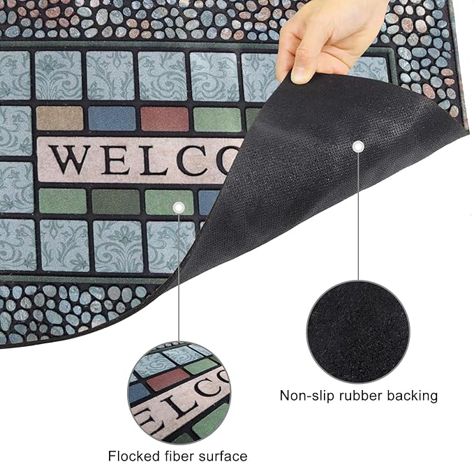 CHICHIC Rectangle Entrance Door Mat Large 18 x 30 Inch Entry Way High Traffic Area Doormat Front Door Rugs Outdoors Heavy Duty Welcome Mat, Non Slip Rubber Back Low Profile for Garage