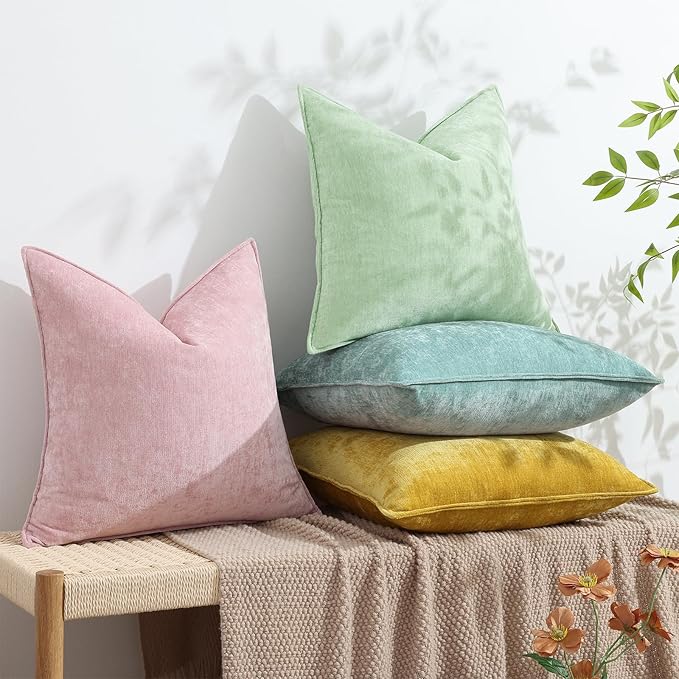 decorUhome Couch Throw Pillow Covers 16x16 Set of 2, Decorative Soft Euro Neutral Chenille Pillow Covers with Elegant Design for Sofa Bed Living Room Home Decor, Aqua Haze