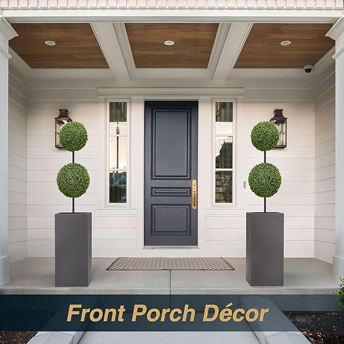 Metallic Heavy Tall Outdoor/Indoor Planter Box, Rectangular, 14Lx14Wx30H Inches, ‎25LBS/PC, Dark Gray, No Assembly Required and Seamless, Set of 2