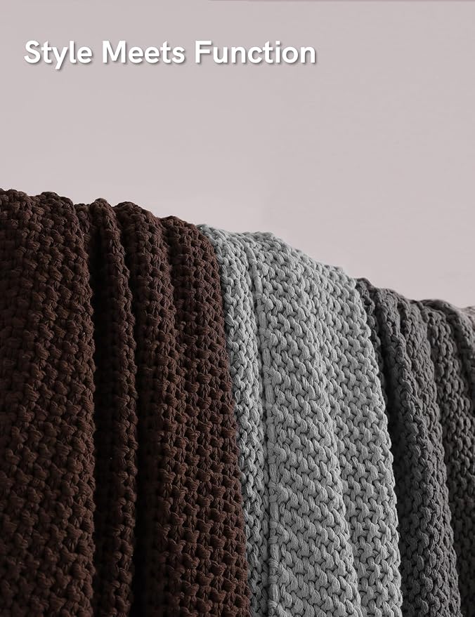 YnM Chunky Cotton Knit Throw Blanket, Cable Knit Throws for Bed Couch Sofa, Comfy & Relaxing, Decorative Piece for Farmhouse Modern Boho Rustic Scandinavian Chic Vibe, Moon Grey 80x87 Inches