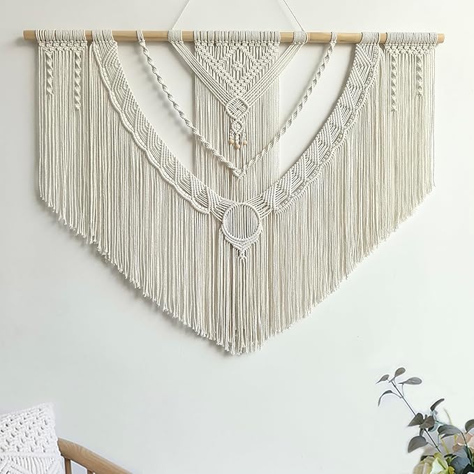 Achart Macrame Wall Hanging Large- Boho Wall Decor- large wall art- Wall Decor Living Room- Macrame Tapestry Boho Decor for Bedroom (Beige-O)