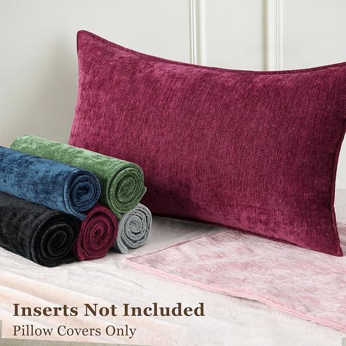 decorUhome Christmas Couch Throw Pillow Covers 22x22 Set of 2, Decorative Soft Euro Neutral Chenille Pillow Covers with Elegant Design for Sofa Bed Living Room Home Decor, Rhododendron