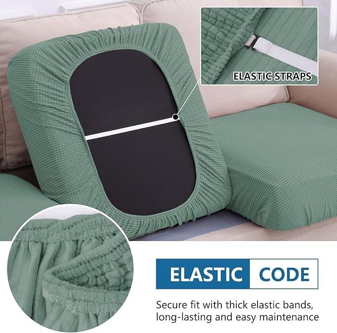 hyha Waterproof Sectional Couch Covers, Non Slip Sofa Couch Cushion Covers L Shape, Thick Stretch Jacquard Fabric, Washable Sofa Slipcovers with Elastic Bottom (1 Piece for Chaise XL, Green)