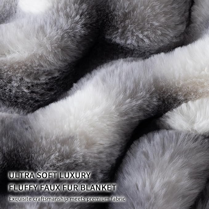 Cozy Faux Fur Throw Blanket for Bed-Warm Fuzzy Throw Blanket, Soft Plush Thick Bubble Blankets for Bedroom and Living Room, Furry Luxury Blanket, 90 x 108,Tie-Dye Grey