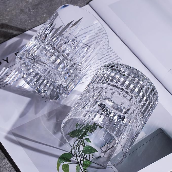 KAMMAK Crystal Whiskey Glasses Set of 2, Luxury 7.44oz Old Fashioned Glasses Stemless, Hand Blown Cocktail Glasses, Handcrafted Cut White Scotch Cup for Women, Men Gift for Bourbon,Home Bar