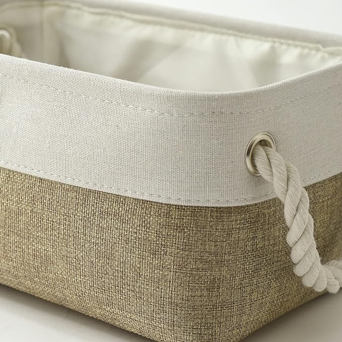 TcaFmac Storage Bins for Shelves - Small 6 Pack Collapsible Storage Basket for Organizing, Fabric Storage Cubes with Handle for Closet Cloth Toy Gift Kids (White & Khaki 11.8x7.8x5.2 inch)