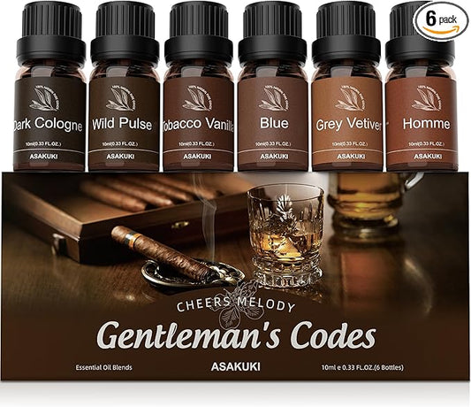 ASAKUKI Essential Oils Set – 6×10ml Cologne-Inspired Unisex Fragrance Oils for Diffusers – Elegant, Clean, and Confident Scents Loved by Women and Men