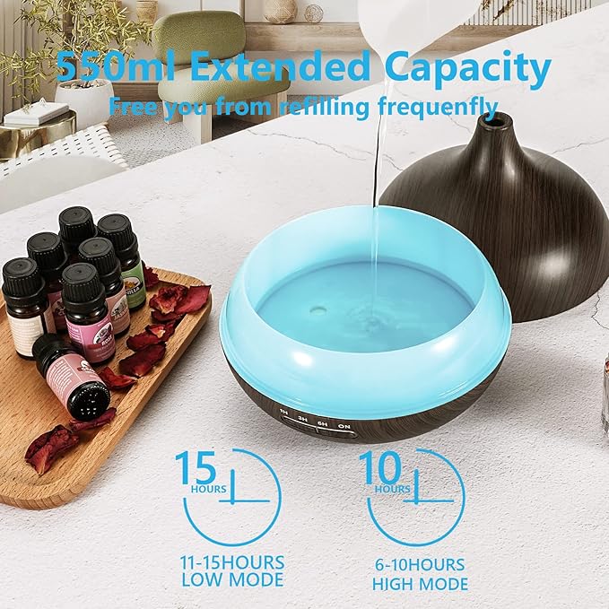 SACATR 550ml Aromatherapy Diffuser with 15x10mL Essential Oils, Ultrasonic Technology, Remote Control for Home Office