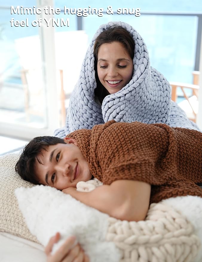 YnM Chunky Throw Blanket, Medium-Weight, Hand Knitted, Skin Friendly, Ventilated and Breathable, Machine Washable, Home Décor Piece for Couch, Sofa and Bed (Atlantis Blue, 50x70 Inch)